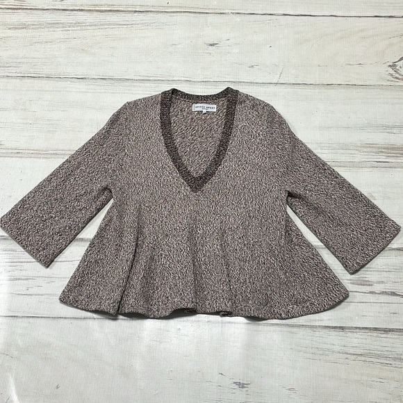 APIECE APART Sweater Deep Plunging V-neck Brown Marled Peplum Hem Size Medium - Picture 8 of 13